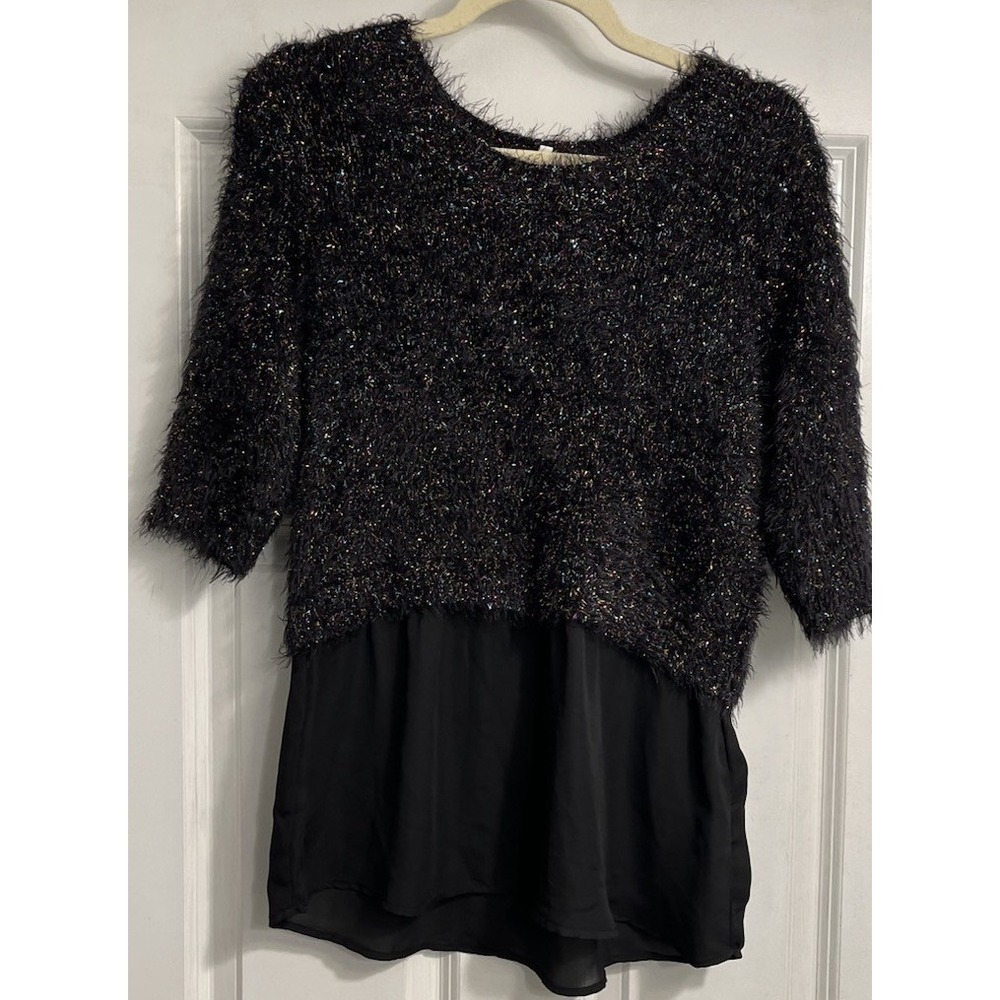Candies Top Womens Medium Fuzzy Rainbow Tinsel Boho Y2K Festival Sheer Trim